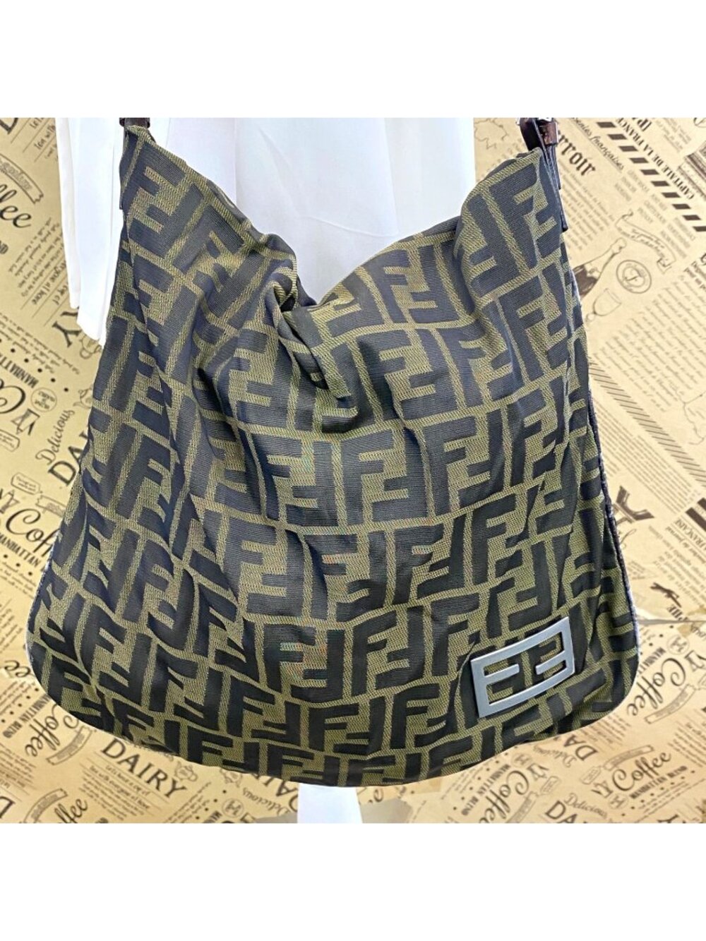 Fendi Tote Zucca Pattern Large Shoulder Bag Brown